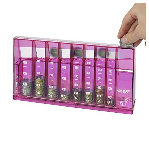 HMF 4710-15 Münzsortierer Euro Spardose 24,0 x 5,0 x 12,0 cm, pink