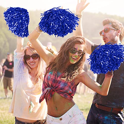 Chivao 24 Pcs Cheerleading Pom Poms, Metallic Foil Handle Cheer Squad Team Spirited Fun for Party, Sports Dance Cheer, 30 Grams Weight Each(Blue)