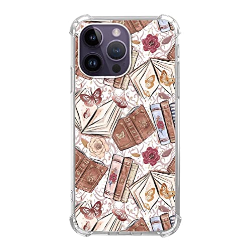 Joktruay Aesthetic Butterfly Book Phone Case Compatible with iPhone 16 Pro, Vintage Brown Book Trendy Cool Girl Boy Case for iPhone 16 Pro, Silicone Shockproof TPU Bumper Case