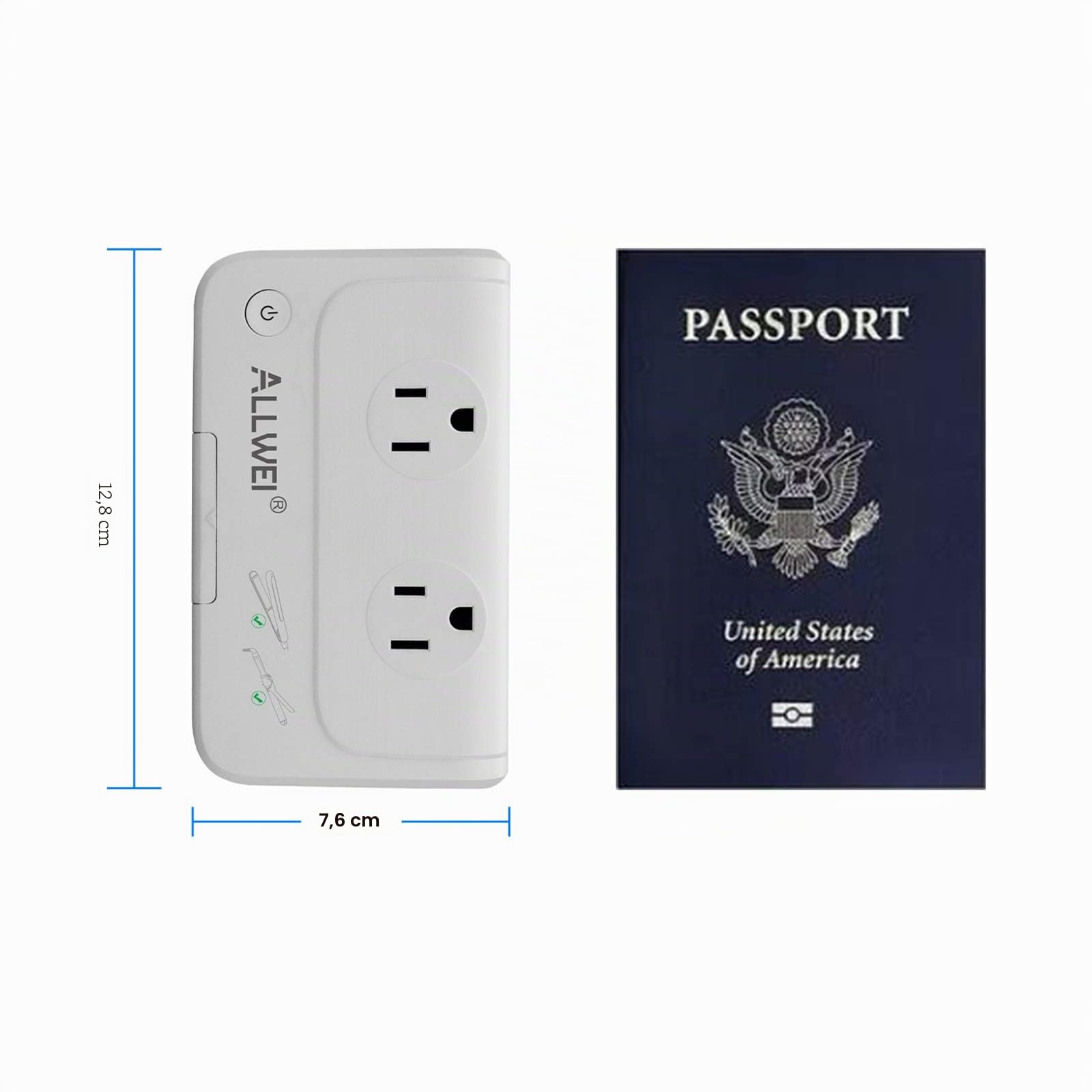 ALLWEI Adaptador de viaje internacional de 220 V a 110 V convertidor de voltaje de alimentación | Para alisador de cabello/rizador, adaptador de enchufe universal para Reino Unido, EE. UU., AU, UE, IT, India (blanco)