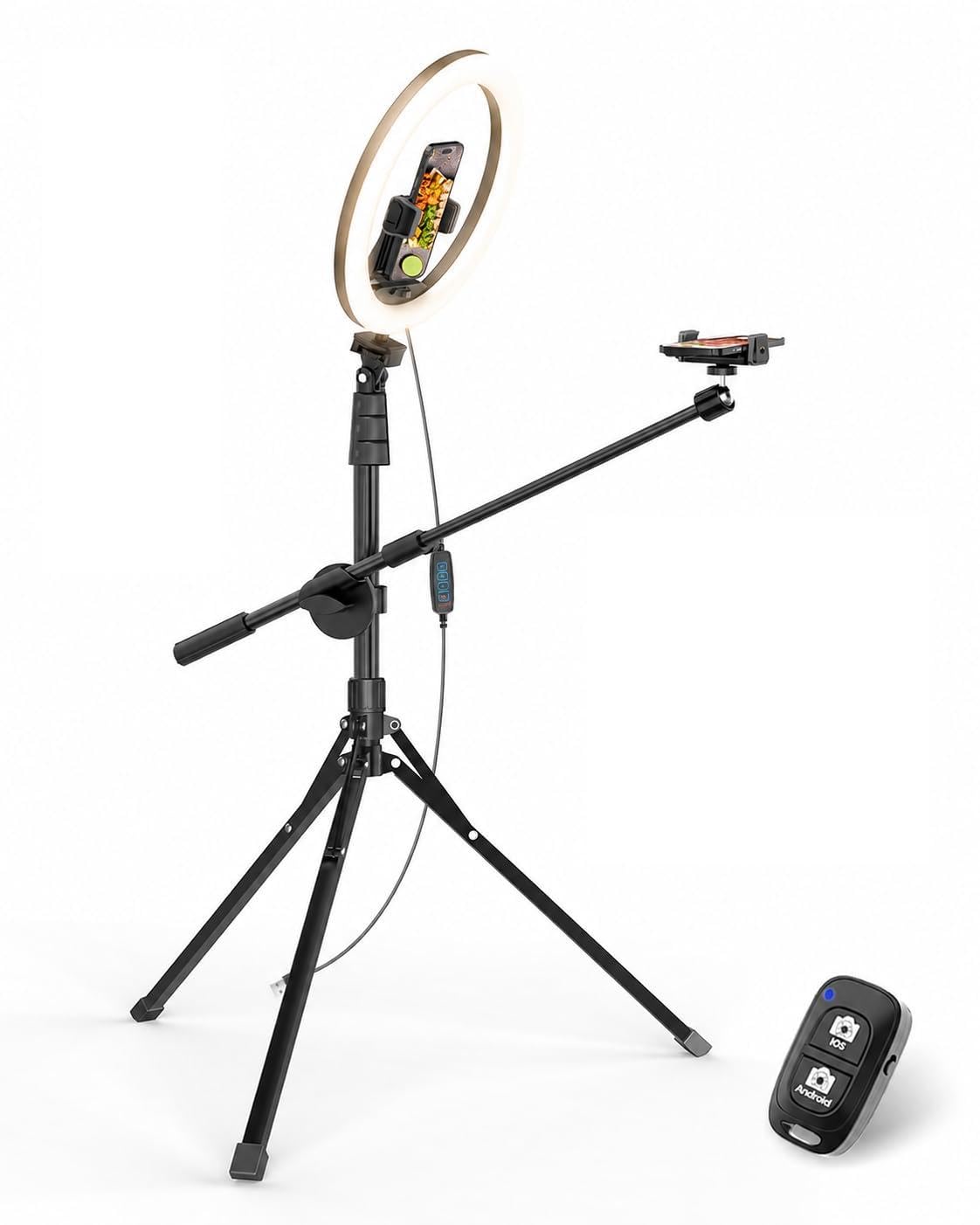 UBeesize Luce ad anello per selfie da 30,5 cm, con supporto e supporto per telefono, treppiede pieghevole da 62 pollici per iPhone con luce ad anello, luce per registrazione video, cucina, fotografia,