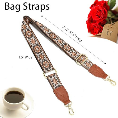 Image of Purse Strap,1.5 inch Leather End Shoulder Strap Adjustable Replacement,Retro Multi-Pattern Crossbody Bag Straps