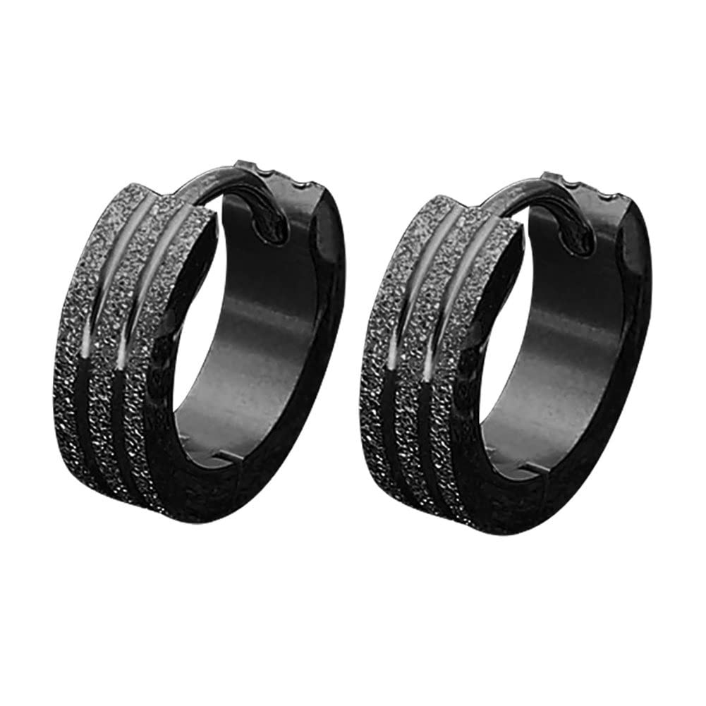 Punk Men Women Hip-Hop Stainless Steel Hoop Piercing Round crystal Luxury Earring (BLACK)