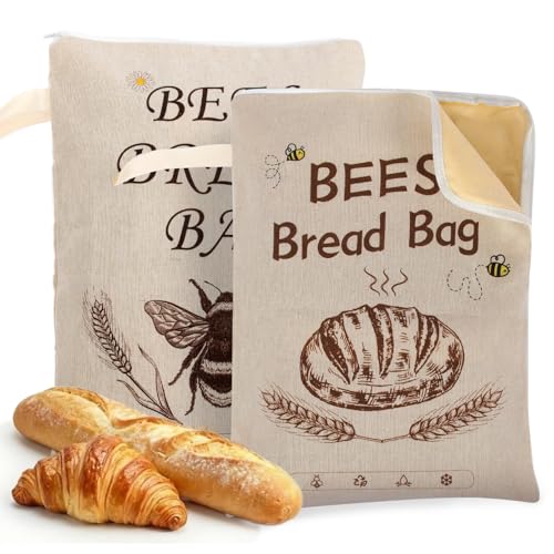Wide Zipper Reusable Beeswax Bread Bags for Homemade Bread &