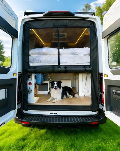 MELIPRON Van Bug Screen with Privacy Blackout Panel Fit for Ford Transit 2015-2025 Medium Roof Rear Door, Magnetic Self-Closing Mosquito Net Fly Screen for Van Life Camping