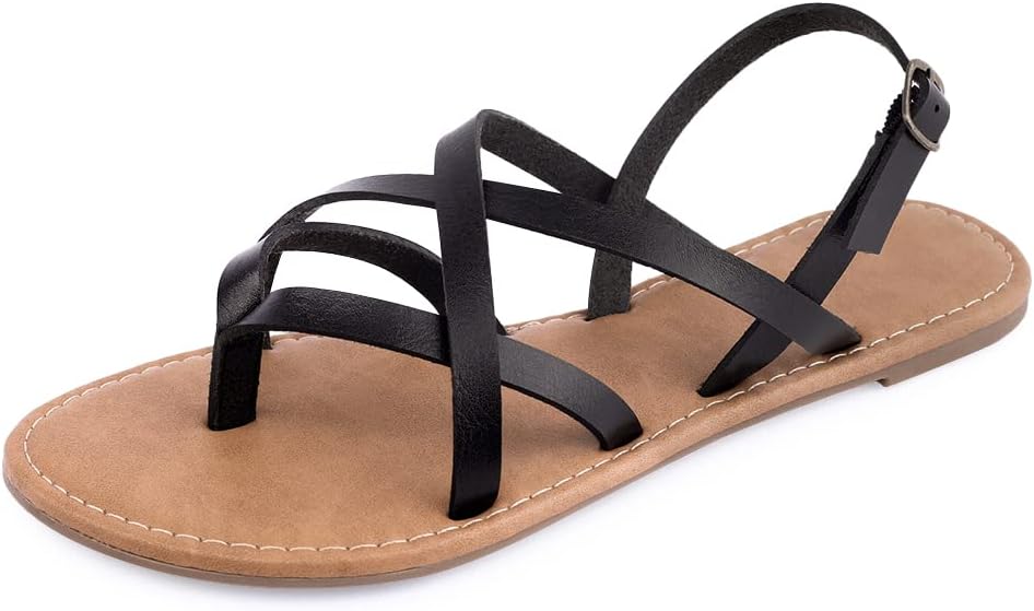 Huayuanwell Women's Gladiator Flat Sandals Fisherman Strappy Sandals Ankle Strap Sandals