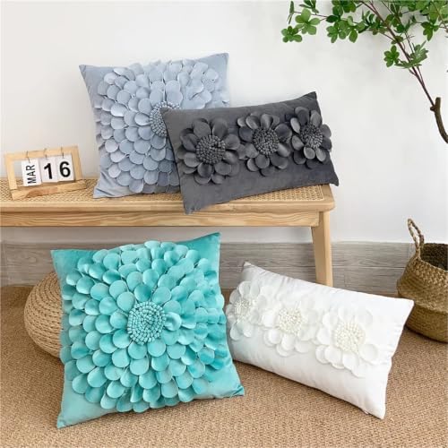 Housse de coussin en velours blanc 45x45 cm avec fleur 3D chic - 3