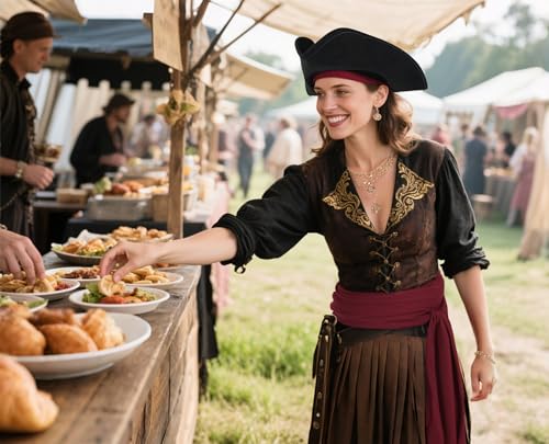 Image of HOMELEX Pirate Tricorn Hat for Adults Halloween Costume | Adult pirate tricorn hat in black, brown, or gold for Halloween, colonial costumes, parties, stage, and photos.