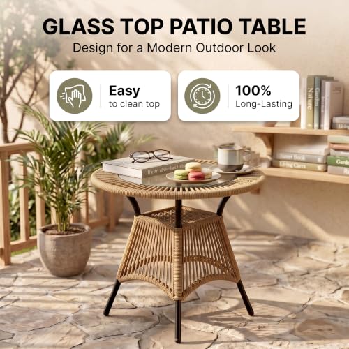 Image of OUTLIVING Init Outdoor Patio Furniture Set | 2 Seater Wicker Chairs with Cushioned Seats & Round Coffee Table | Garden, Balcony, Terrace & Lawn Seating Set - Beige