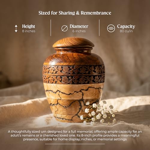 Image of Wooden Urns for Human Ashes - 80 lb Black Thunderstorm Pattern Cremation Urn, Decorative Burial Container for Ashes Adult Male or Female Memorial Display