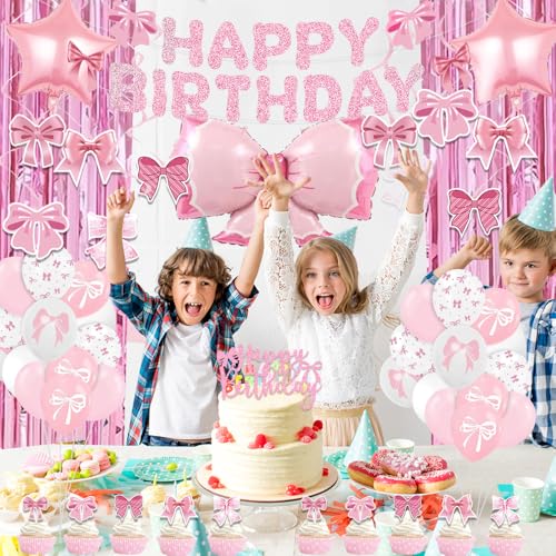 Save 50% on 53-Piece Pink Bow Birthday Party Decorations Kit