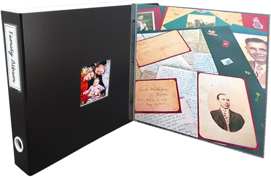 12x12 Scrapbook Combo – 1.5" 3-Ring Scrapbook Album with 75 Top-Loading Glass Clear Page Protectors – Acid-Free, Archival Safe – Black/Snow White – Ideal for Scrapbooking, Photos & Crafts