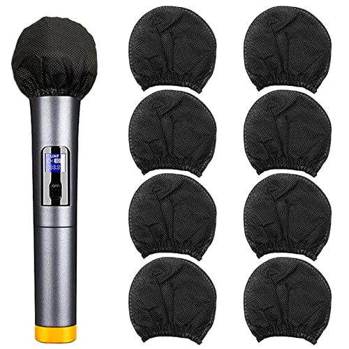 200pcs Disposable Microphone Cover, Non-Woven Elastic Band Handheld Mic Covers, Microphone Windscreen Protective Cover for KTV, Karaoke, Recording Studio, Stage Performance, News Interview (Black)