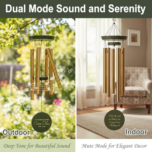 Image of Personalized Memorial Wind Chimes for Outside, Sympathy Gifts Wind Chime for Loss of Loved One, Beautiful Decor with Deep Tone, Ideal for Funeral, Remembrance & Bereavement, Produced in Texas