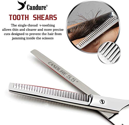 Candure Friseurschere & Effilierschere Set Professionelle Haarschneideschere Rostfreier Stahl Haare Schere Schneiden ausdünnen Modellierschere frisör Scheren für Männer, Frauen und Kinder 5.5'