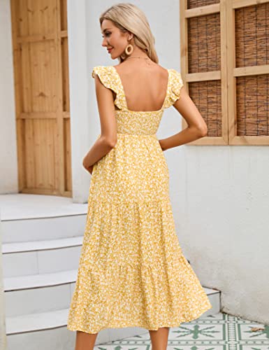 Image of KOJOOIN Womens Maternity Dress Summer Sleeveless Smocked Square Neck Ruffle Casual Boho Midi Dress Baby Shower Photoshoot