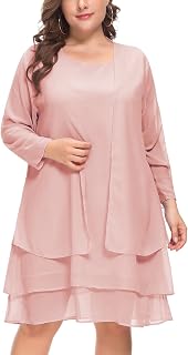 2PCS Women's Chiffon Dress Mother of The Bride Dresses Long Sleeve Knee Length Jacket Dresses…