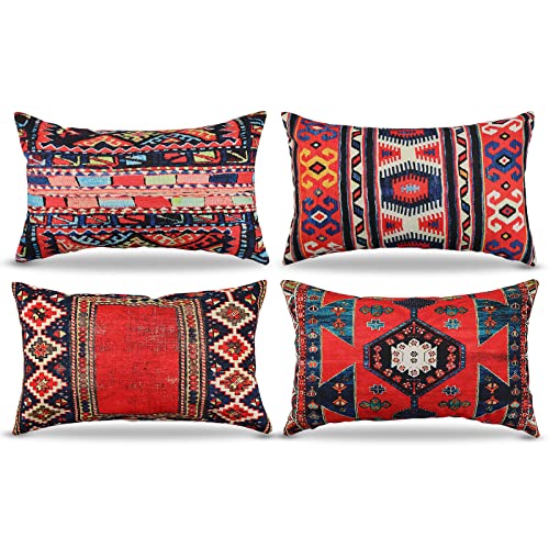 Housses de coussin 30,5 x 50,8 cm - Décoration - Rouge - Tapis oriental vintage - Géométrie abstraite - Taie d'oreiller rectangulaire en lin pour canapé, chambre à coucher, salon, jardin Cover