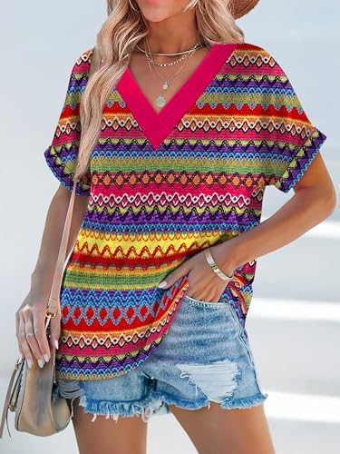Image of WIHOLL Womens Summer Tops Short Dolman Sleeve Shirts 2026 Fashion V Neck Outfits Clothes