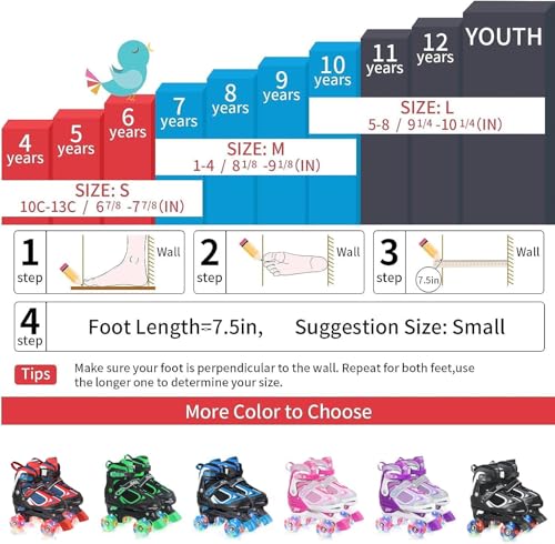 Image of Kids Roller Skates for Boys - Red for Big Kids Age 7 8 9 10 - Adjustable All Light up Wheels Indoor Outdoor Sports Birthday Gift for Son and Grandson