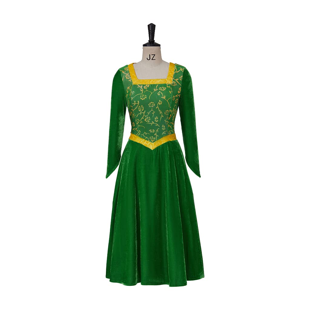 Willyacos Princess Fiona Costume Adult Women Green Velvet Fiona Cosplay Dress Halloween Outfit