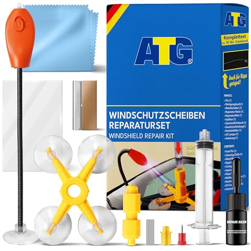 ATG® Reparation Pare Brise avec résine de réparation de Pare-Brise pour réparer Les éclats de Fissure de Pare-Brise de Voiture - Réparation des impacts de Pierres sur Le Pare-Brise avec Lampe UV