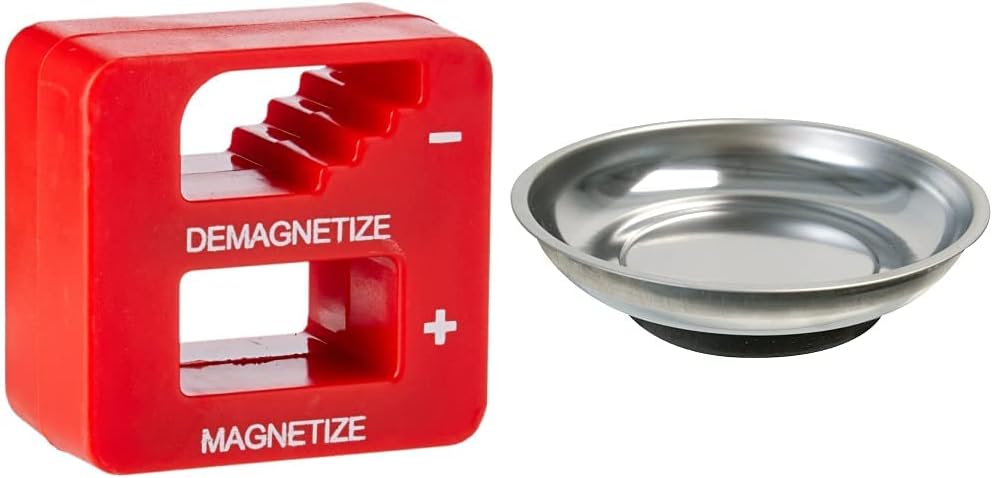 Duratool D01765 Magnetiser/Demagnetiser - Red,2.8 x 5.0 x 5.0 & Silverline Magnetic Parts Tray 150mm (871414)