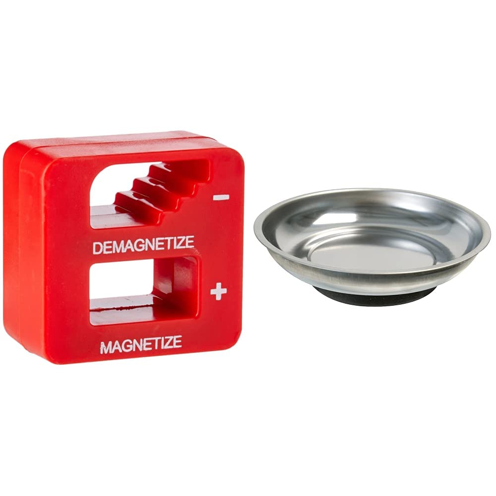 Duratool D01765 Magnetiser/Demagnetiser - Red,2.8 x 5.0 x 5.0 & Silverline Magnetic Parts Tray 150mm (871414)