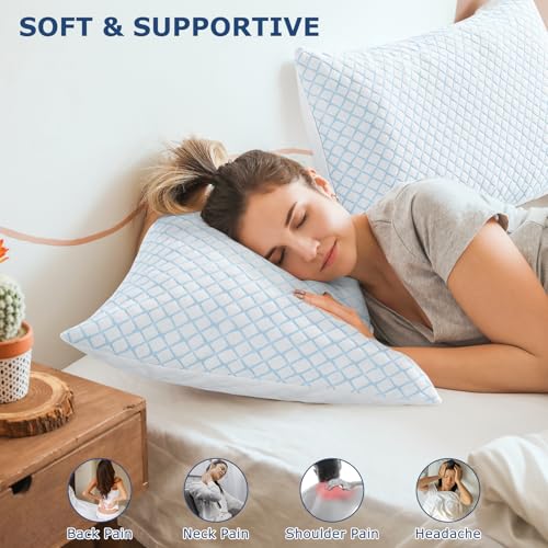 Image of mislili Cooling Pillows Queen Size Set of 2, Adjustable Firm Shredded Memory Foam Queen Pillow, Queen Size Pillows for Stomach Back Side Sleepers, Washable Cover, with Extra Fill