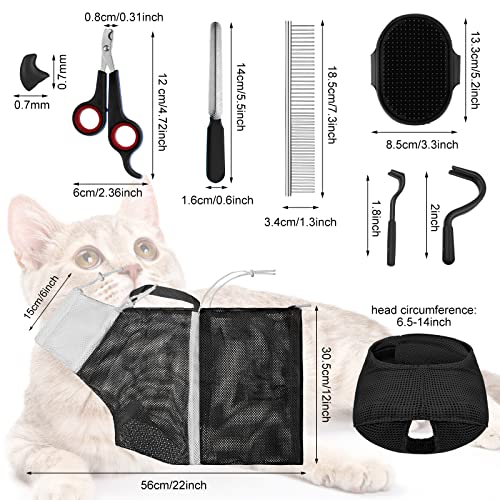 Image of 9 Pcs Cat Bathing Bag Set Cat Shower Bag Anti Bite and Scratch for Pet Grooming Washing Brush Comb Muzzle Nail Clipper Nail File Tick Tool(Black)