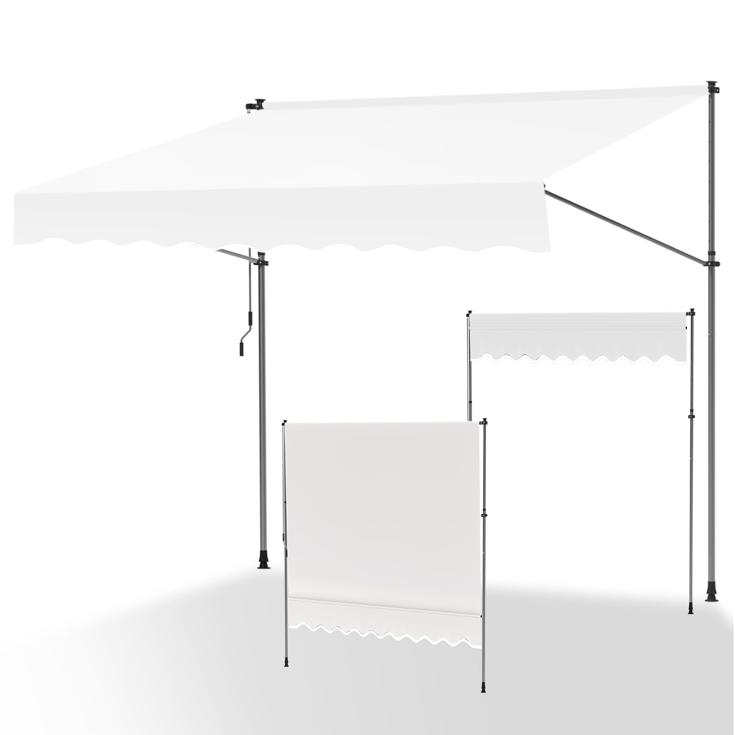Yakimz Klemluifel met handslinger, 350 x 120 cm, luifel, balkon van polyester, uv-bestendig en in hoogte verstelbaar, zonwering, waterdicht, zonder boren, geel/wit