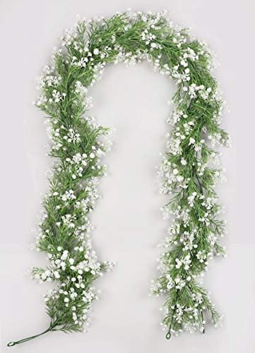 CHIBO 2Pcs 5.8 Ft Artificial Baby Breath Flower Vines Faux Real Touch Gypsophila Garland for Wedding Home Arch Indoor Outdoor Decorations