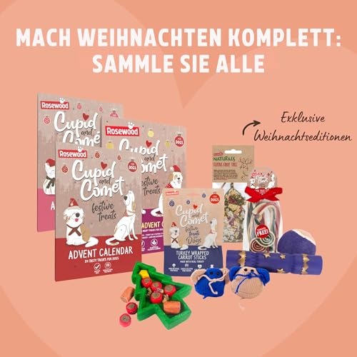 Rosewood Cupid & Comet Weihnachts-Strumpf für Hunde – Festliche Leckerlis & 2 Spielzeuge – Weihnachtliches Geschenkset für glückliche Vierbeiner