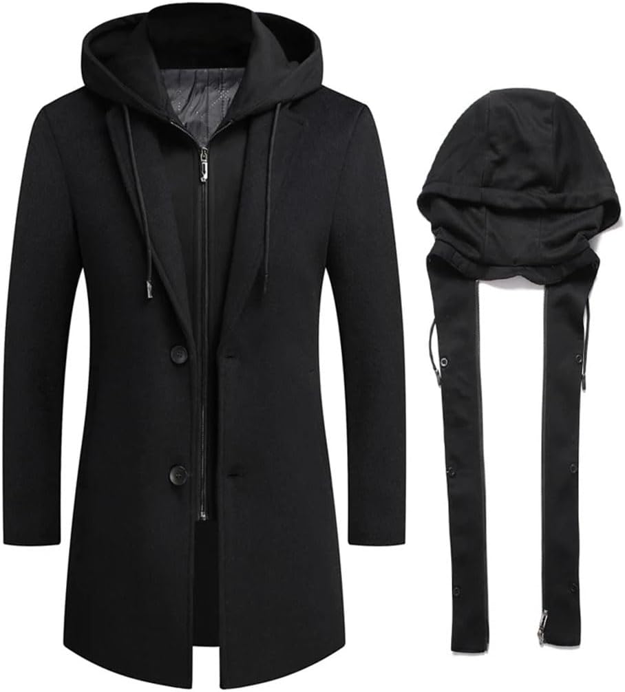 Haitpant Winter Men's Hooded Wool Jackets Middle Long Scarf Collar Cotton Thick Woolen Coat Luxurious Trench Outerwear
