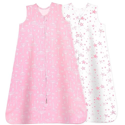 Image of Baby Wearable Blanket, Breathable Cotton Sleep Sacks for 6-12 Months, 2 Pack Unisex Sleeping Bag Sack, Medium Size, 2-Way Zipper, 0.5 Tog