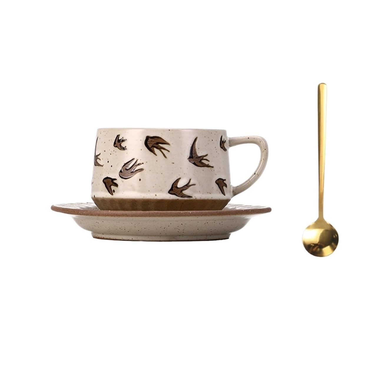 LIBANGRONG-888 Mugs Coffee/Tea Cup Set Retro Pattern Ceramic with Saucer and Spoon 300ml Milk Tea Cup