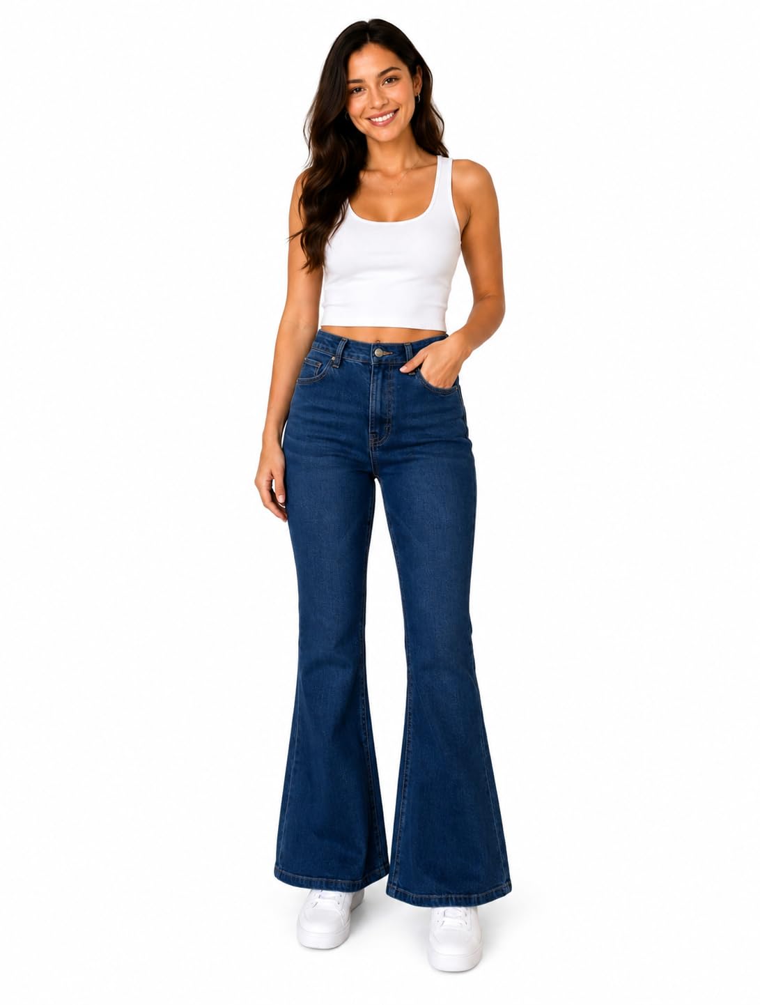 Women's High Waisted Flare Jeans – Stretch Bell Bottom Denim Pants, Vintage Wide Leg Slim Fit Full Length Jeans-picture-12