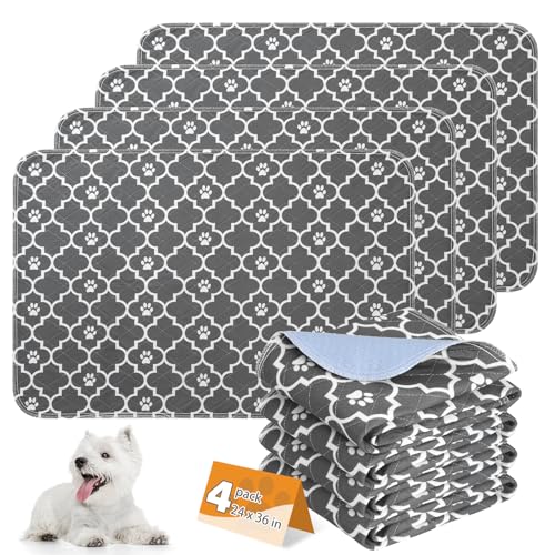 Image of KOOLTAIL Washable Pee Pads for Dogs, 4 Packs Super Absorbent Leakproof & Non-Slip Dog Pee Pad Large, Reusable Puppy Training Pads Waterproof, Pet Mat Rug for Whelping,Floor,Crate, Car, Cats, 24 inchx36 inch