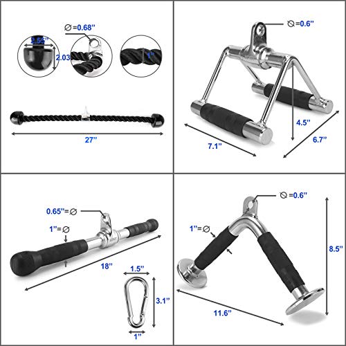 XPRT Fitness Tricep Press Down Cable Attachment, V Handle with Rotation, Rotating Bar, Tricep Rope, V-Shaped Bar, Weight Machine Accessories Set of 4