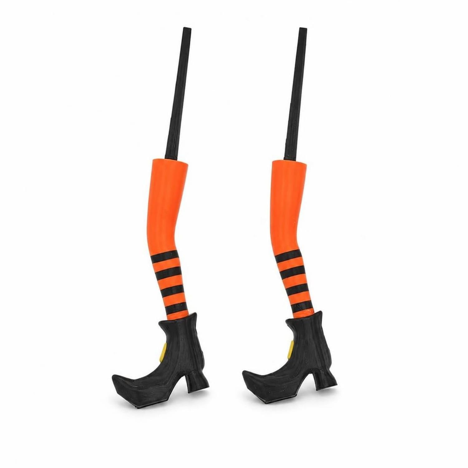 Striped Witch Legs Planter Decoration Yellow Buckle Halloween Planter Stake PLA Witch Shoe Stake Decoration Lightweight for Garden, Lawn, Orange-image-18