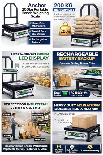 Image of Anchor Portable Bench Weighing Scale 200kg | Heavy Duty MS Platform Scale | Digital LED Display | Rechargeable Battery | Industrial & Kirana Shop Use | Bench Scale 200kg Capacity