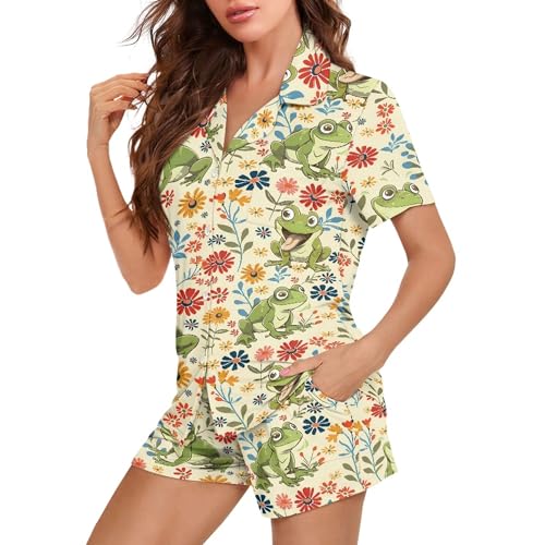 Image of Pjs Womens Short Sleeve Button Down Pajamas Set Two-Piece Nightwear with Pockets