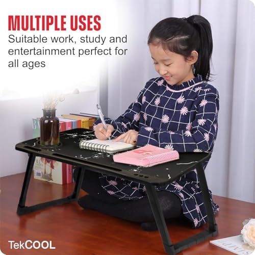Image of TEKCOOL Smart Multipurpose Foldable Laptop Table with Cup Holder, Study Table, Bed Table, Breakfast Table, Foldable and Portable /Ergonomic & Rounded Edges /Non-Slip Legs (Flying doremon)'