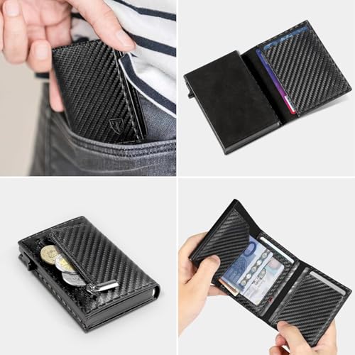 TEEHON Geldbörse Herren Leder mit Münzfach & RFID Schutz - Carbon Schwarz – Ansicht 6