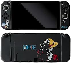 Eamily Cute One Piece Luffy Soft Shockproof Dockable Cover Case Compatible with Nintendo Switch OLED, Durable Scratch Resistant Shell for Joycon, Silicone Protective Skin Set