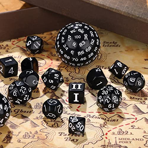 Civaner 15 Pieces Complete Polyhedral D3-D100 Spherical Rpg Dice Set In Opaque Black, 100 Sides For Role Playing Table Games Party Supplies(Black And White) #TOP1