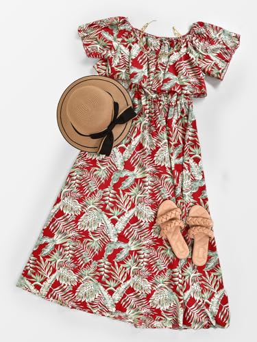 Image of CUPSHE Women Ruffle Floral Maxi Summer Dress Off Shoulder Short Sleeve Backless Flounce Bodice Slit Hem Beach Dresses