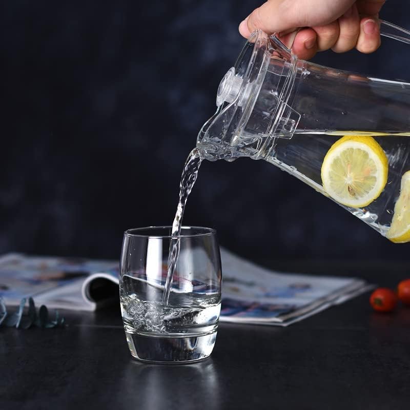 Image of Wringo Premium Glass Water Jug - 1.8 LTR, Transparent, Hot Cold Water Glass Pitcher with Wooden Lid Water Jug, Iced Tea, Milk and Juice Beverage Carafe, Lemon Jug 1800ML (TM-14) (WQ-13)