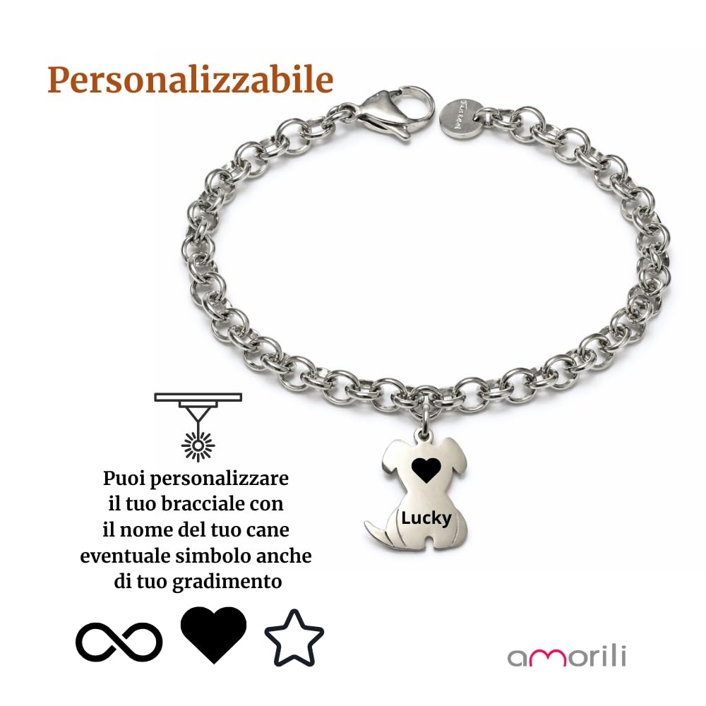Bracciale Cane Personalizzato con Nome – Cagnolino in Acciaio Inox per Amanti degli Animali Gioiello Personalizzabile