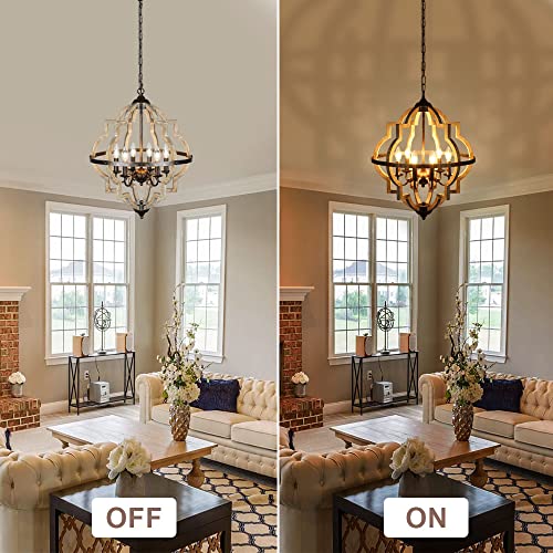 Derksic Orb 6-Light Farmhouse Chandelier Stardust Finish Rustic Vintage Wood Chandelier Brown Chandeliers For Kitchen Island Living Room Dining Room Foyer, Dia 21.3" #TOP4